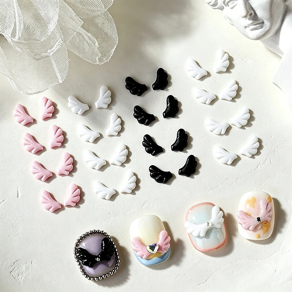 Pink White Black Mix 100Pcs Angel Wings Nail Charms, 3D Resin Wing Nail Decors y2k Girl Japanese Nail Ornaments for DIY Nail Art
