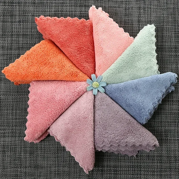 Microfiber Absorbent Thicker Scouring Pad Rag, Non-stick Oil Dish Wash Cloth Towel Kitchen Cleaning Wiping Tools kids Hand towel