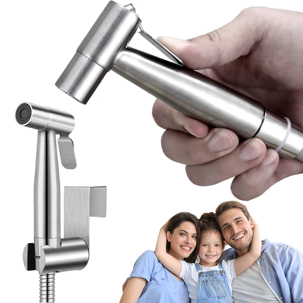 

Stainless Steel Bidet Hand Shower Wear Resist Hand Shower Holder with 2 Way Diverter & Hose Toilet Stainless Steel Spray Gun Set
