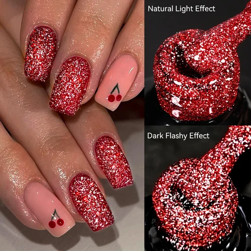 Imagen 2 del producto LILYCUTE 7ML esmalte de uñas en Gel brillante rojo brillante Gel reflectante plateado brillo colorido manicura barniz en Gel para decoración de uñas