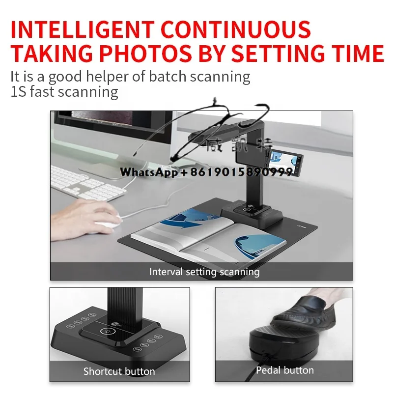 20MP HD Camera Flatten ABBYY OCR Book Scanner A3 Document Scanner With Preview Screen