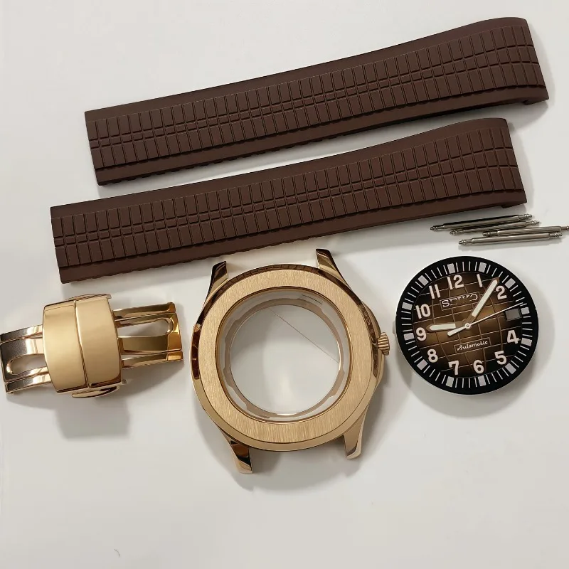 إكسسوارات ساعات جديدة 42 مللي متر لعلبة قنبلة يدوية حافظة ذهبية وردية حزام مطاطي مجموعة إبرة حرفية زجاج الياقوت