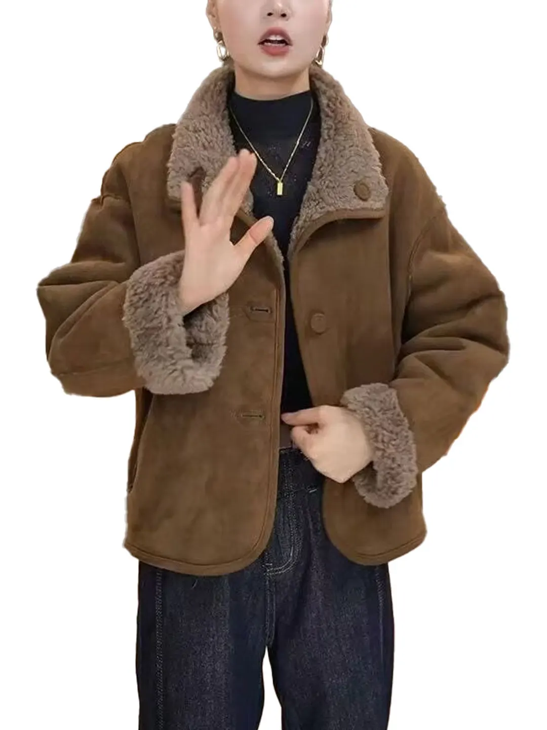 سترة نسائية من Sli ort لفصلي الخريف والشتاء، متعددة الاستخدامات، مصنوعة من الفرو والجلد، تصميم أنيق ونحيف، ملابس خارجية جذابة
