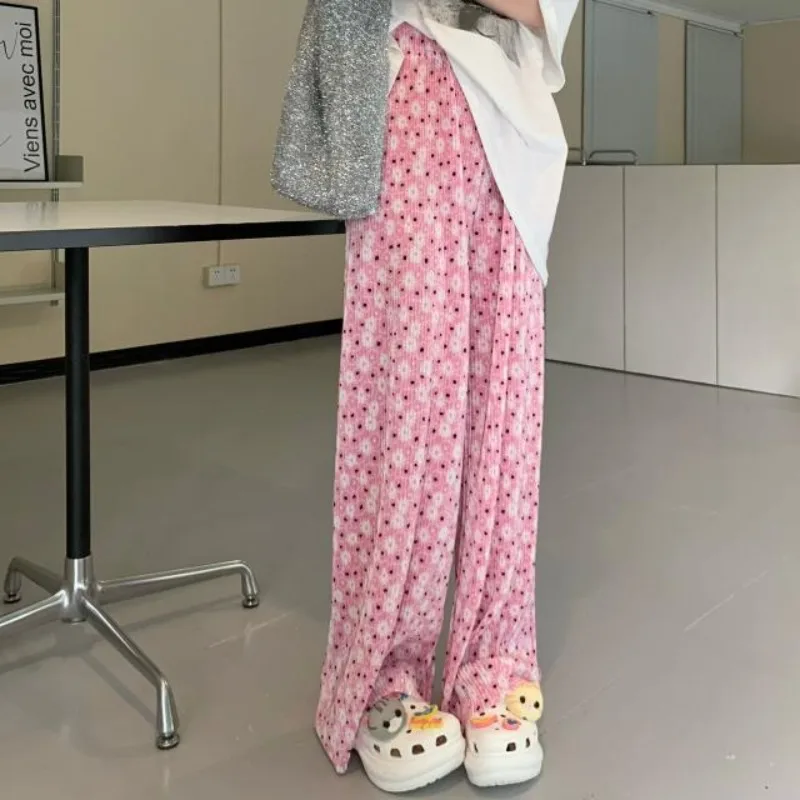 

2024 Women's Summer New Korean Commute Elasticized High-waisted Printed Polka Dot Tie Dye Straight Sweet Casual Wide Leg Pants