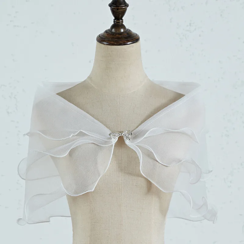 1PC Tule Kanten Sjaal Kant Korte Mouw Bolero Bruids Bruiloft Cape Elegante Avondjurk Sjaal Party Sjaal Banket Jurk Mantel