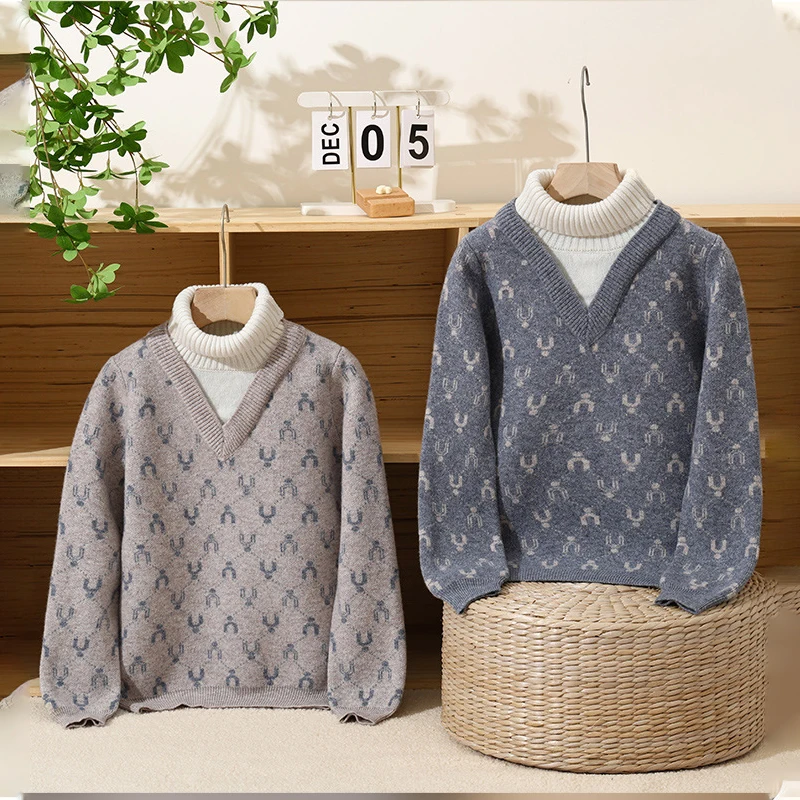 

Winter Boys wool Sweater Children's pure wool sweater Girls Solid 100% Wool Undershirt Pullover Sweater Kids cashmere Coat Tops