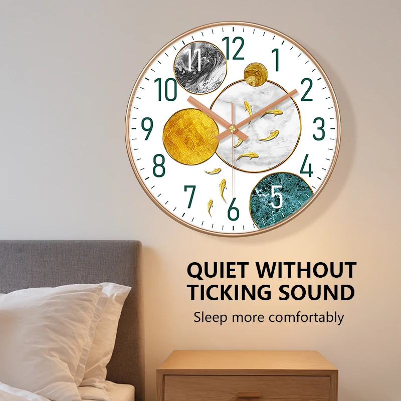 Color Blocked Wall Clock Koi Fish Time Management Silent Art Clock ABS Frame Metal Pointer for Living Room Bedroom Home Decor