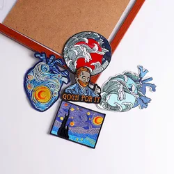 5 pz/lotto Van Gogh Patch Kanagawa Waves Patch cuore ricamato ferro su toppe per abbigliamento toppe termoadesive sui vestiti