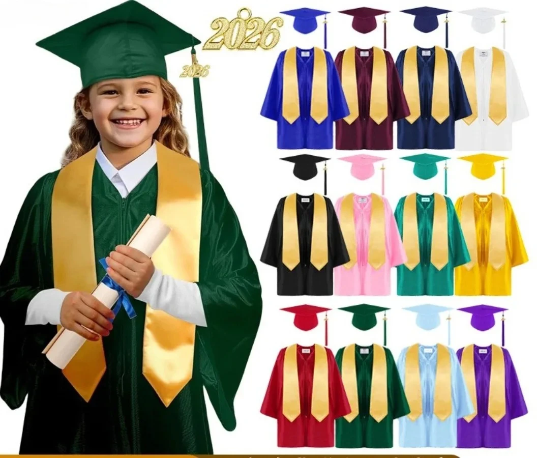 3Pcs Boys Girls Bachelor Uniform Sets Kids Kindergarten Graduation Gown Preschool Graduation Uniform Sets Robe Shawls and Hat