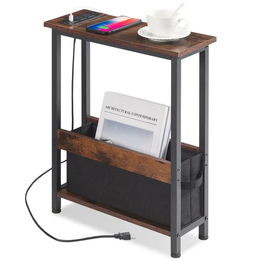 

Slim Charging End Table with Storage For Small Spaces and Bedroom