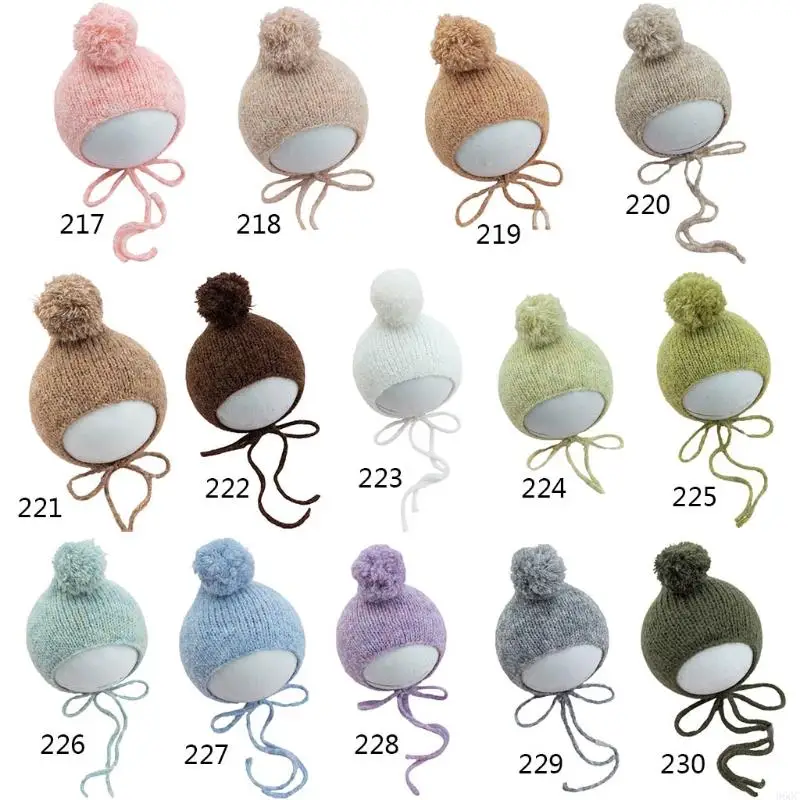 96GC Baby Fur Ball Knitting Hat Handmade Crochet Newborn Photography Props Bonnet Infants Photo Posing