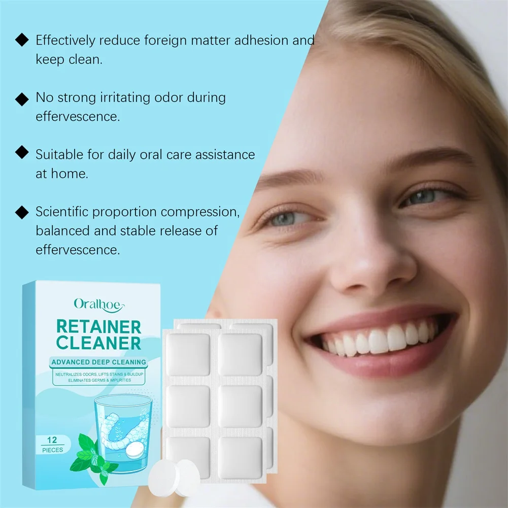 12pcs Denture-Cleaning Tablets For Dental-Appliances Night Mouth Guard Cleanser Removes Odors Stains Plaque