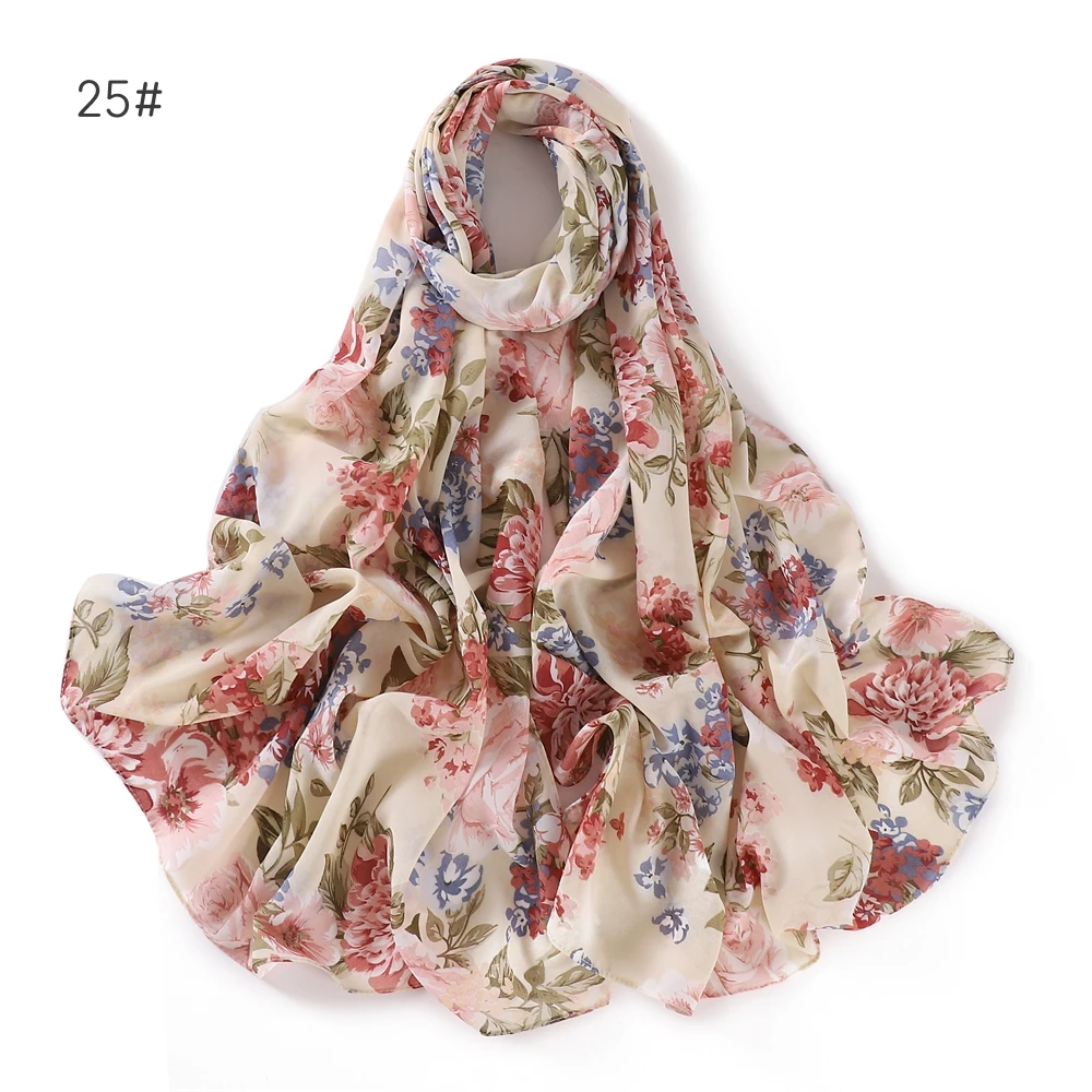 Printed Floral Chiffon Women\'s Scarf Foulard Femme Hijab Dot Muslim Woman Veil Beach Travel Stoles Tippet Maldives Wholesale