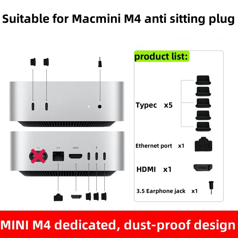 Adequado para apple m4/m4pro mac mini poeira plug 2024 mini host plug acessórios fone de ouvido jack capa interface porta plug protecti