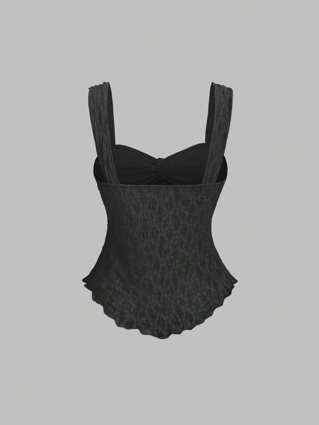 Französische einfarbige Spitzen-Jacquard-Camisole-Weste mit Schleifenverzierung, tailliertes kurzes Oberteil, sanfte und reine Stilweste. – Detail 12