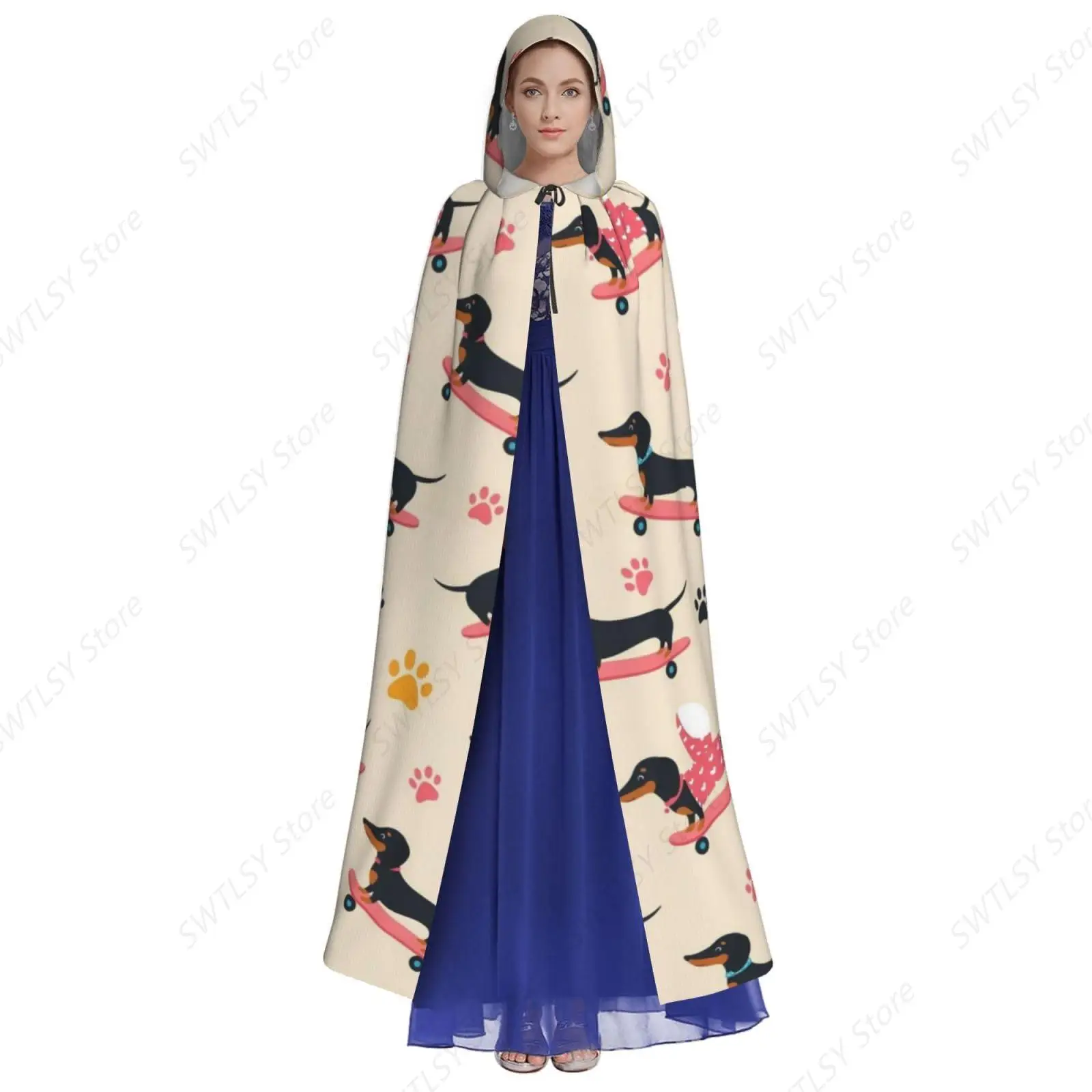 Women Men Halloween Costumes Christmas Hooded Cloak Compatible with Cartoon Dogs Skateboard Doxie Dachshund Weiner Dog Pet Dogs