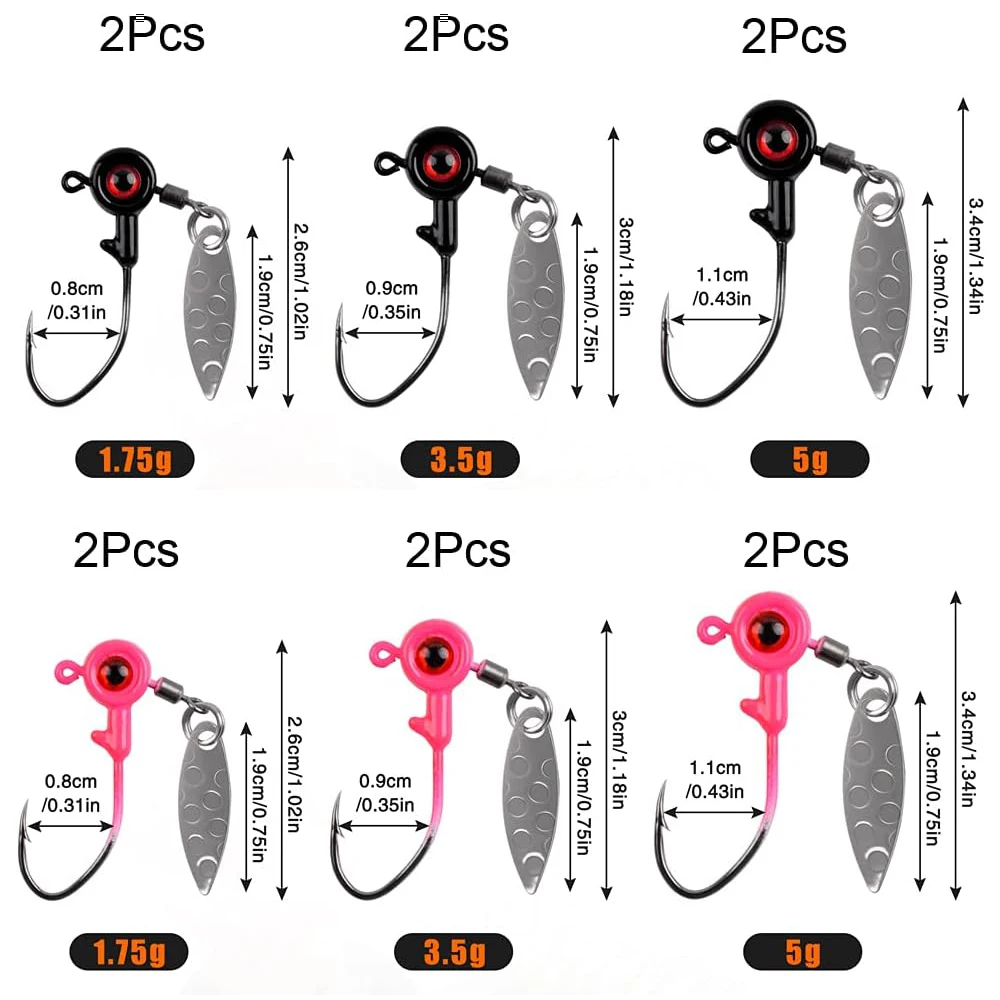 30Pcs Crappie Jig Heads Fishing Hooks Kit Underspin Lures Jig Head with Spinner Blade Eye Ball Painted Fishing Jigs for Bass