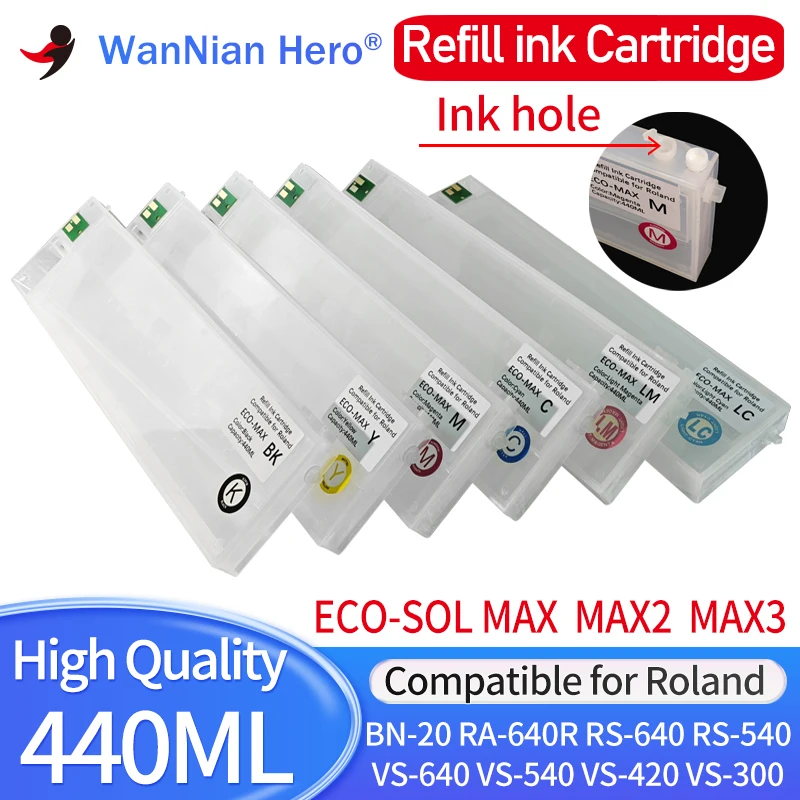 440ML ECO-SOL MAX2 MAX3 MAX Refillable ink Cartridge With disposable chip For Roland BN-20 RS-640 xc540 VS-640 540 VS420 VS300