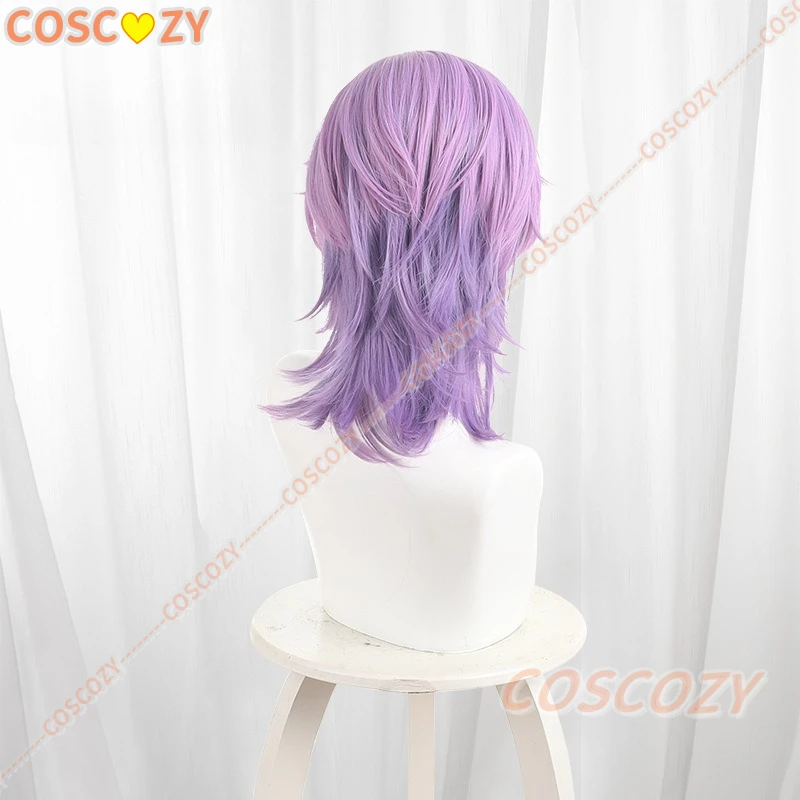 دورين شعر مستعار تأثيري 38 سنتيمتر الأرجواني مختلط التدرج الرجال النساء تأثيري أنيمي شعر مستعار مقاومة للحرارة الاصطناعية الشعر هالوين تأثيري الباروكات
