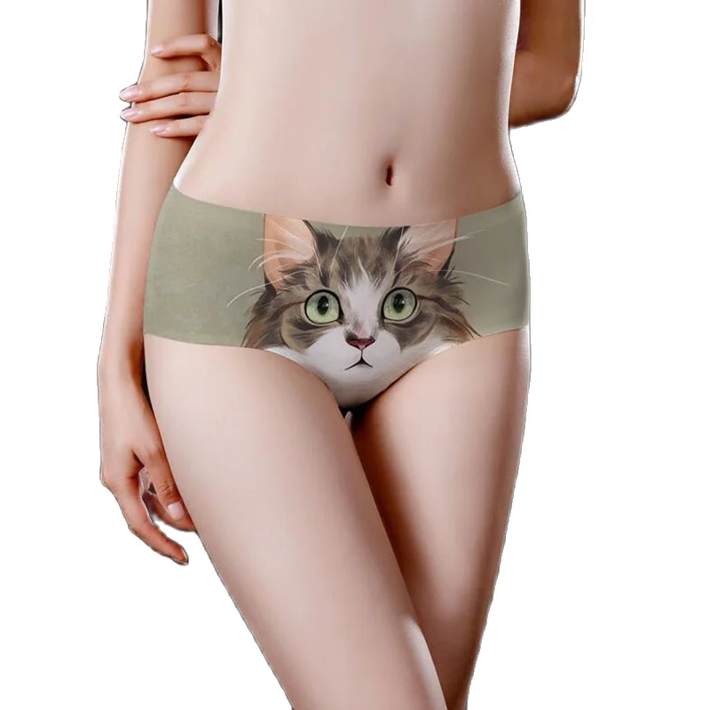 High-quality Panties Women Seamless Lingerie Tight Hip-lifting Briefs Breathable Intimates Cute Cat Print Young Girls Underwear