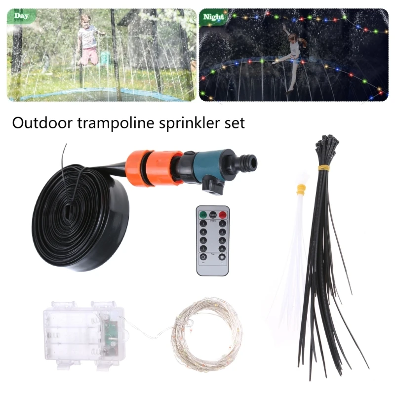 Water Trampoline Sprinkler Outdoor Trampoline Water Sprinklers with LEDs Trampoline Lights Outdoor Water B03D