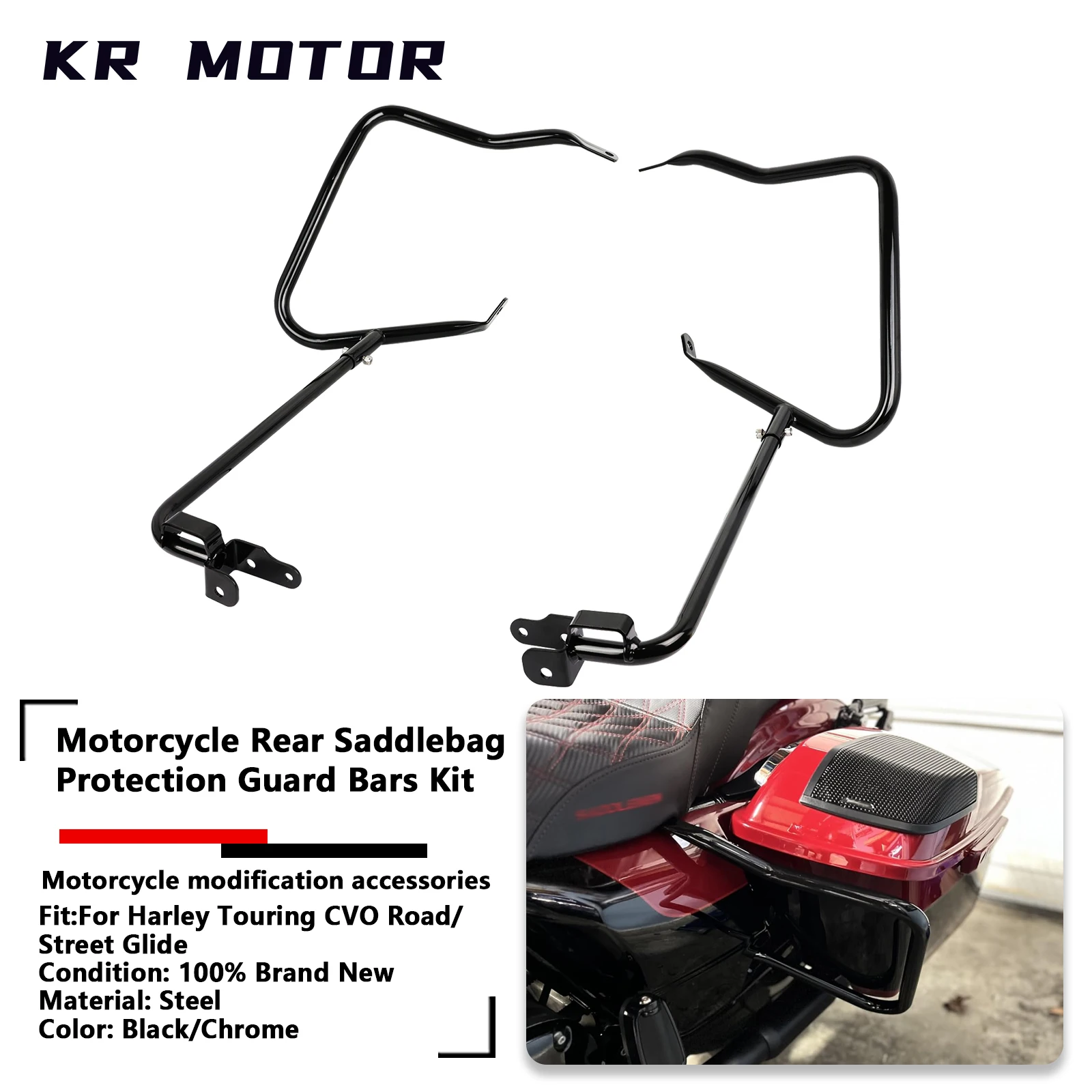 

Motorcycle Rear Saddlebag Box Bracket Protection Guard Bars Kits For Harley CVO Street Road Glide FLTRX FLHX FLTRXSTSE 2023-2025