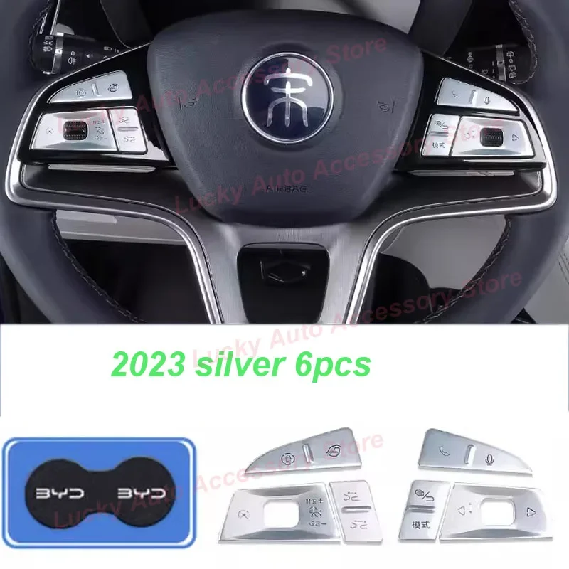 Car Steering Wheel Button Stickers for BYD Song Plus DMI EV 2020-2023 Central Console Button Tailgate Cover Interior Accessories