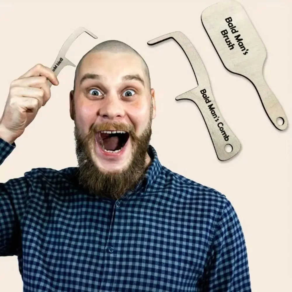Wooden Comb Bald Man Comb Novelty Design Scratch-Free Bald Man Brush Easy-Grip Toothless Comb Hair Styling Tool Grooming Tool