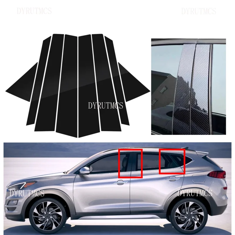 

8PCS Fit For Hyundai Tucson 2016 2017 2018 2019 2020 2021 Glossy Black Pillar Post Window Door Cover Trim Decoration Stickers