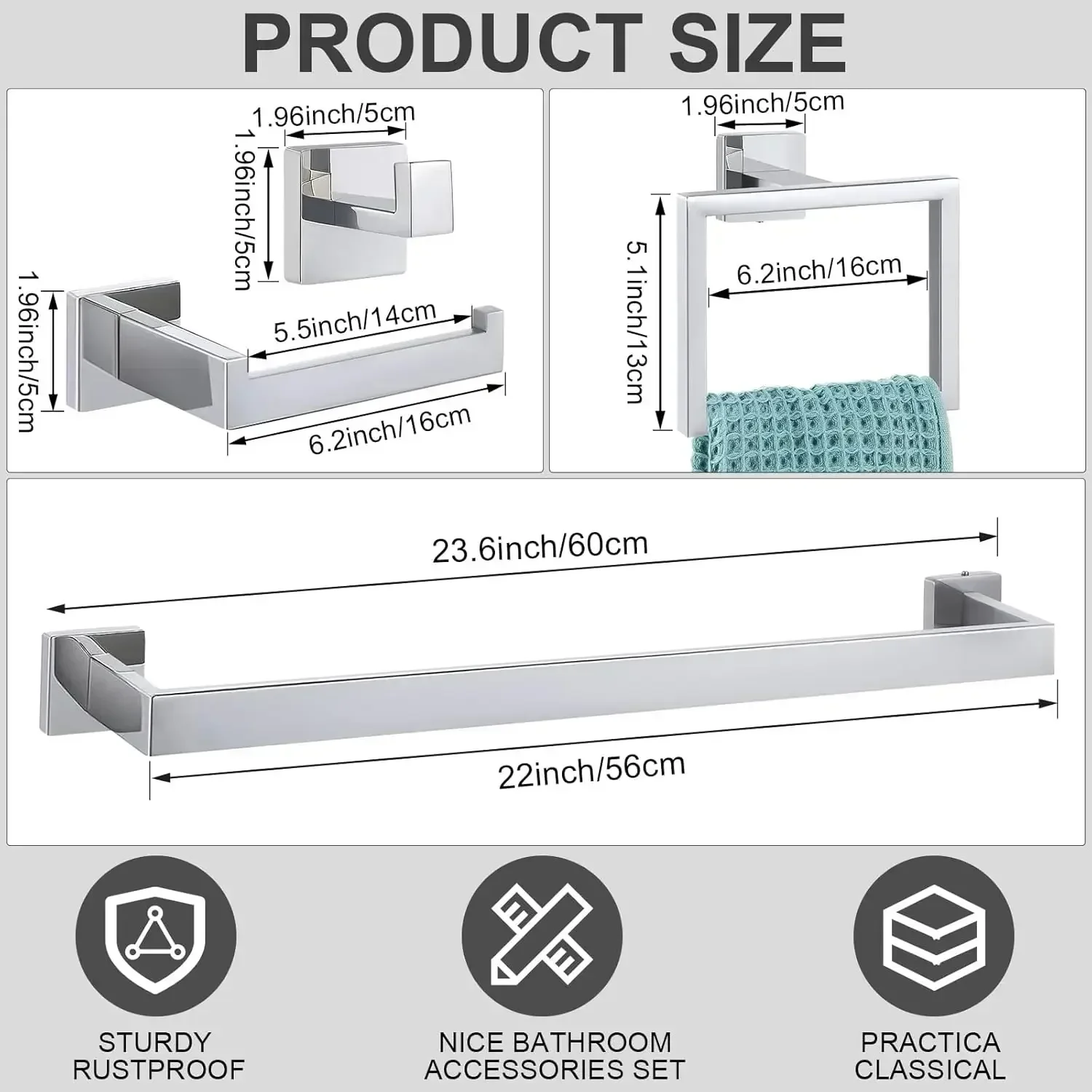 

Набор аксессуаров для ванной комнаты, 25 шт., 23,6-дюймовый комплект вешалок для банных полотенец, набор фурнитуры для ванной комнаты из нержавеющей стали, вешалки для полотенец (горячие)