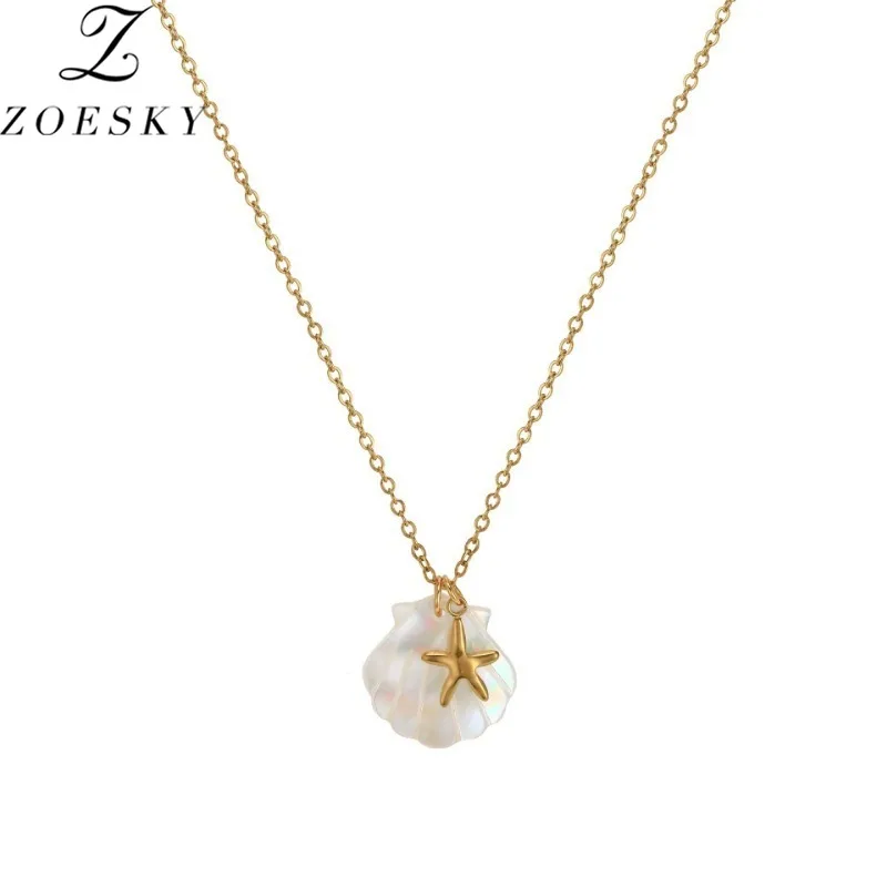 

Zoesky Fashion Starfish Shell Pendant Necklace For Women Gold Color Stainless Steel Dolphin Sea Turtle Chain Collar Jewelry Gift