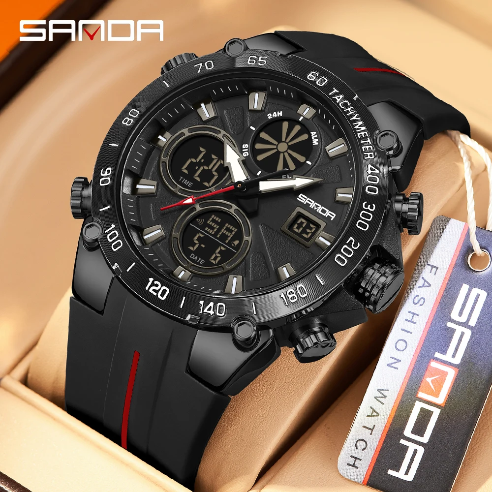 

SANDA 6262 Fashion Men's Electronic Watch Waterproof Shockproof Sports Military Luminous Watches for Male Digital Wristwatch