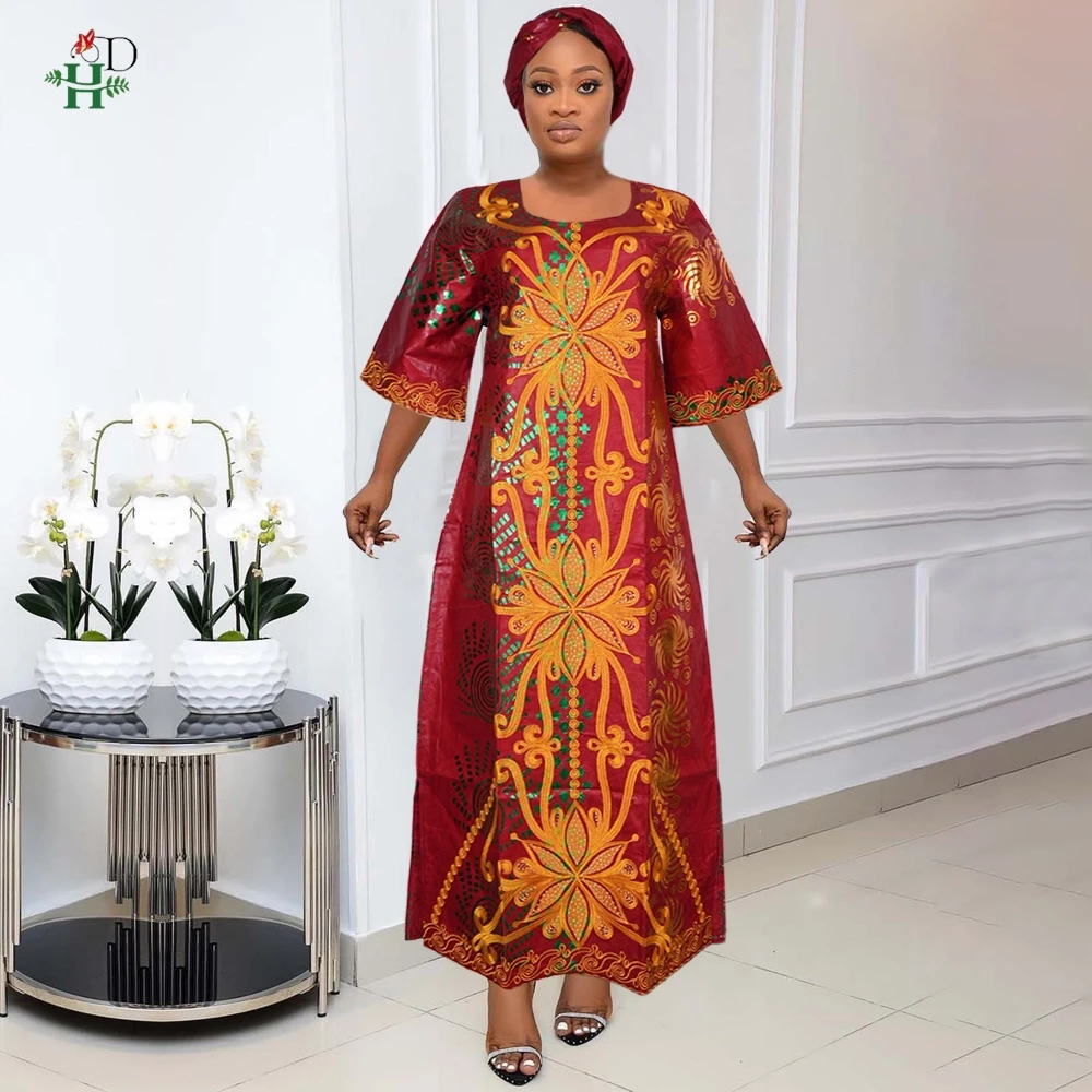 H&D African Clothes For Women Tradition Dress Embroidery Bazin Wedding Party Dress Ankara Robes Trads Wears African Clothes 2024