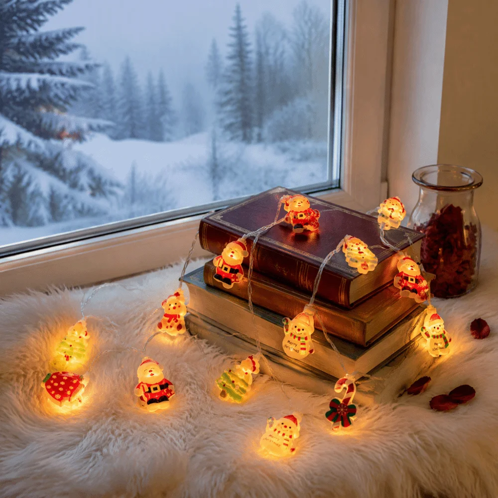 LED Christmas String Lights Cute Christmas style Santa Snowman Lights USB Windmill Design Christmas Candy Garland Lights