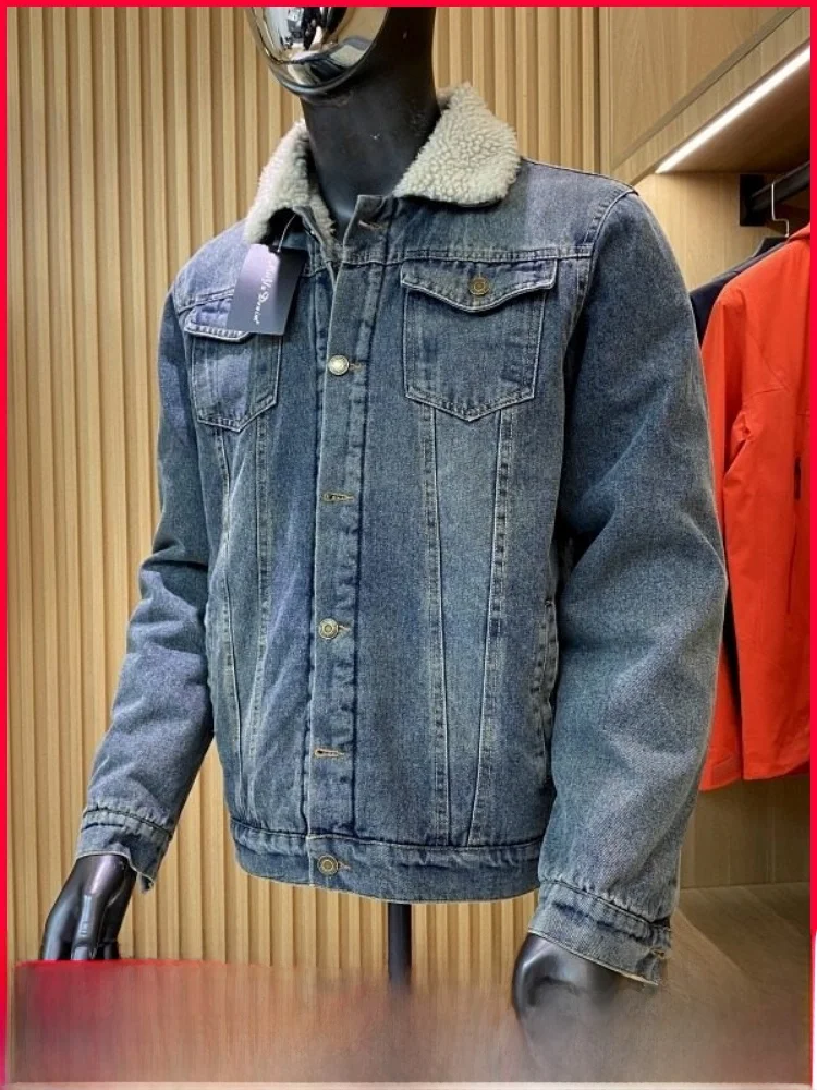 

Утепленная универсальная мужская джинсовая куртка премиум-класса для осени и зимы с воротником-стойкой
