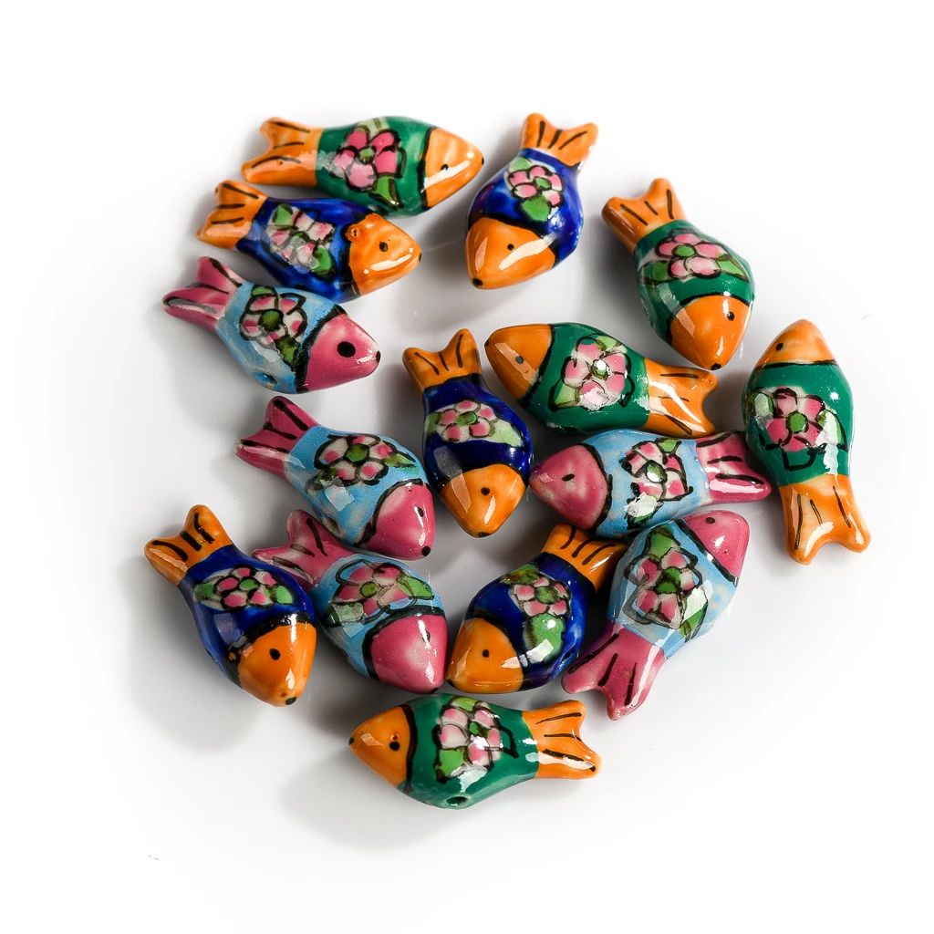 5pcs Hand Painted Fish Flower Ceramic Beads Tulip Porcelain  DIY Accessories For Jewelry Making Wholesale #XN581