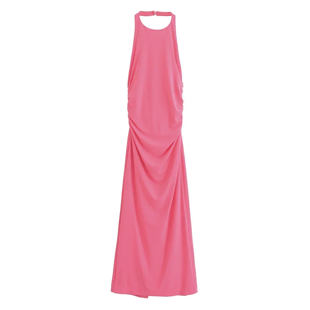 Moda damska lato nowy seksowny boczny zamek błyskawiczny plisy solidna Halter długie sukienki z odkrytymi plecami szykowna kobieca suknia wieczorowa w stylu vintage