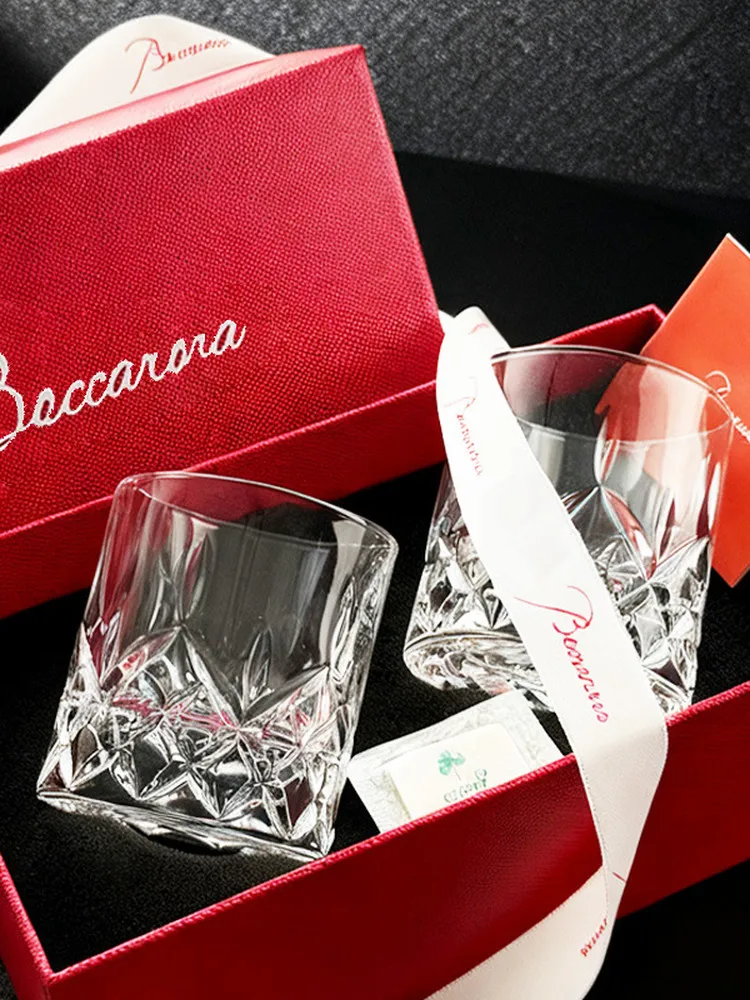 Lead-Free Crystal Whiskey Glasses Double Set Boxed Luxury Festive Popular Retro American Style Handmade Glass Drinkingware