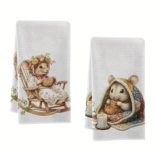 2er-Pack kleine, mausförmige Haushaltsreinigungstücher, Scheuerschwamm, Geschirrtücher, Geschirrtücher und Tischsets, zum Waschen und Trocknen von Haushaltsgegenständen, weiches und saugfähiges