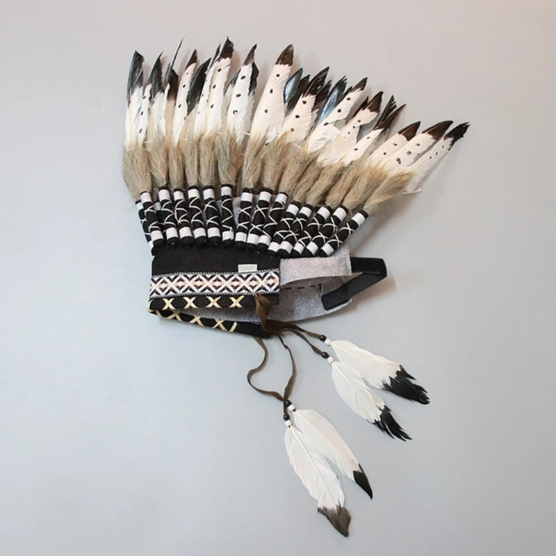 Feather Headdress Delicate Ethnic American Indian Headwear African Tribe Chief Stage Halloween Party Hairband