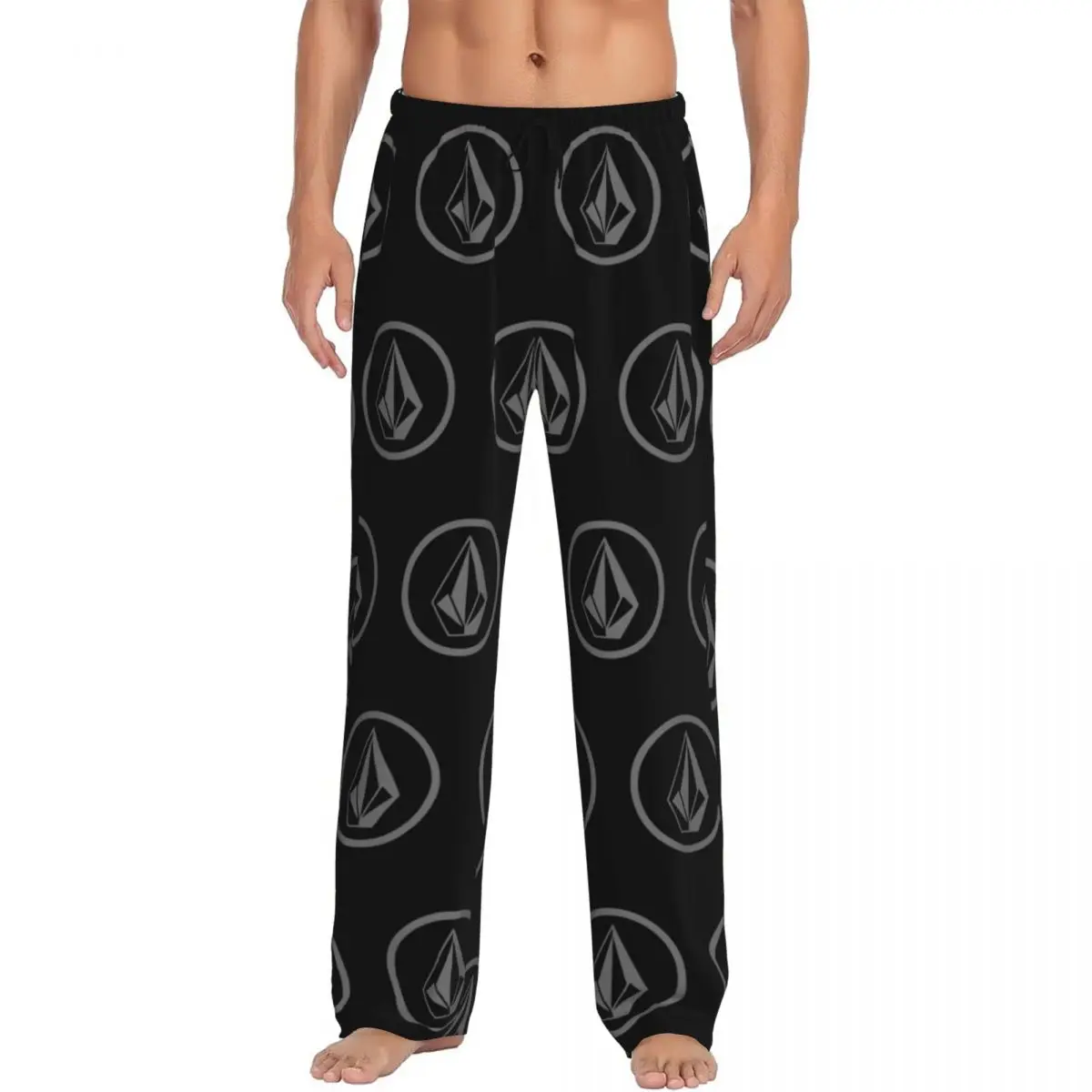 Custom Printed Grey Volcoms Circle Logos Pajama Pants Men's Sleep Sleepwear Bottoms with Pockets