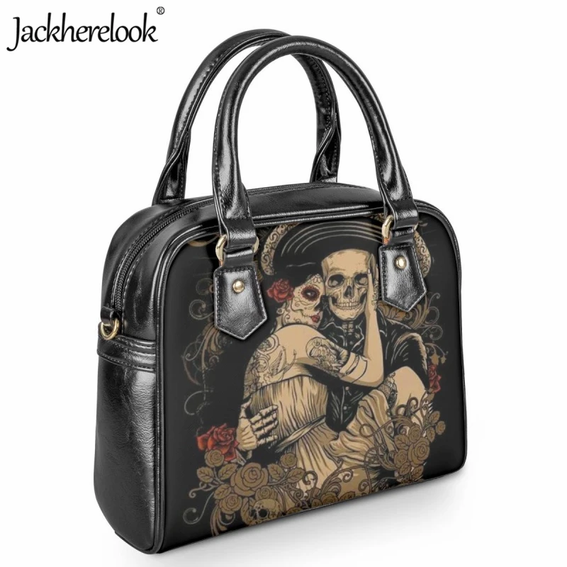 Jackherelook Fashion Ladies Handbag Day of the Dead Skull Rose Design Messenger Bag Luxury Leather Classic Shopping Shoulder Bag