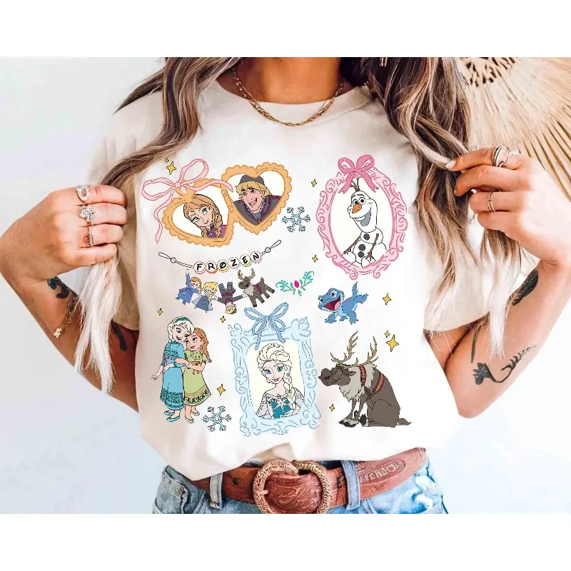 

Акварельная рубашка Disney Frozen Футболка принцессы Эльзы и Анны Футболка Олаф и Sven Four Seasons Новый стиль Повседневная футболка унисекс