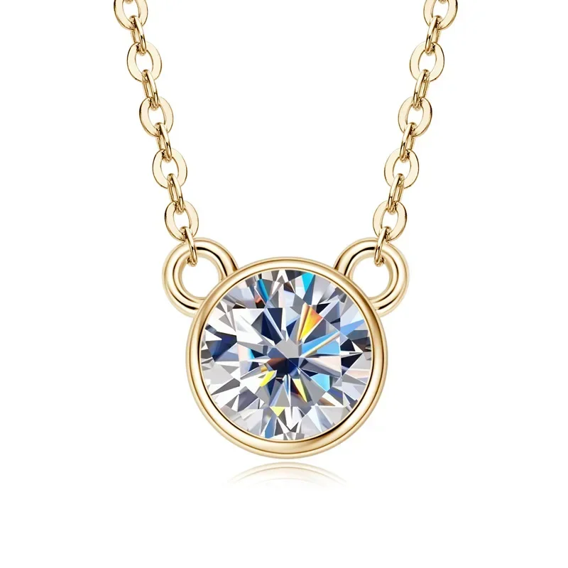 

6.5MM Moissanite Necklace for Women VVS1 Round D VVS1 925 Sterling Silver Chain Bezel Pendant Lab Diamond Wedding Jewelry