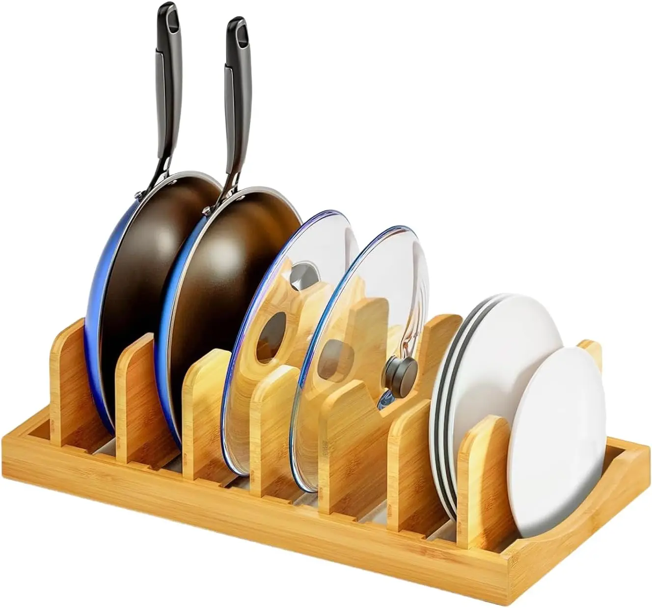 

Bamboo Pot Lid Organizer for Cabinet & Kitchen Counter, Pan Lid Organizer Inside Cabinet, Pot Lid Holder, Sheet Pan Rack, Adjust