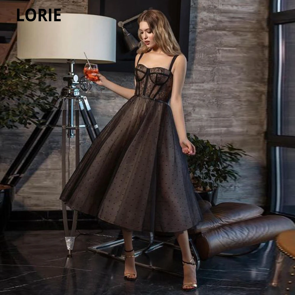 

LORIE Black Prom Dresses 2024 A-Line Party Gown Dot Tulle Simple Graduation Dress Pleated Cocktail Dress for Women Custom Size