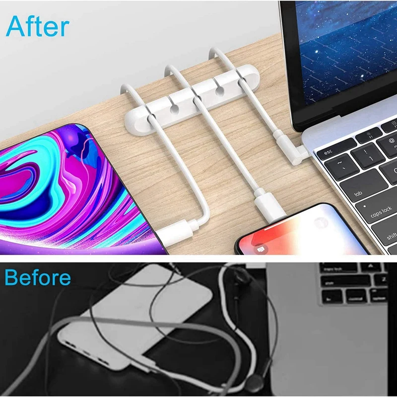 Promotion! White Cable Clips, Cord Organizer Cable Management, 4 Packs Cord Holder For Desk Home And Office (5, 3 Slots)