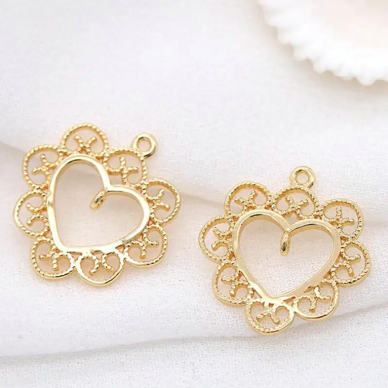 4PCS 18MM 22MM 14K Gold Color Brass Heart  2 Holes Charms Pendants High Quality Diy Jewelry Findings Accessories