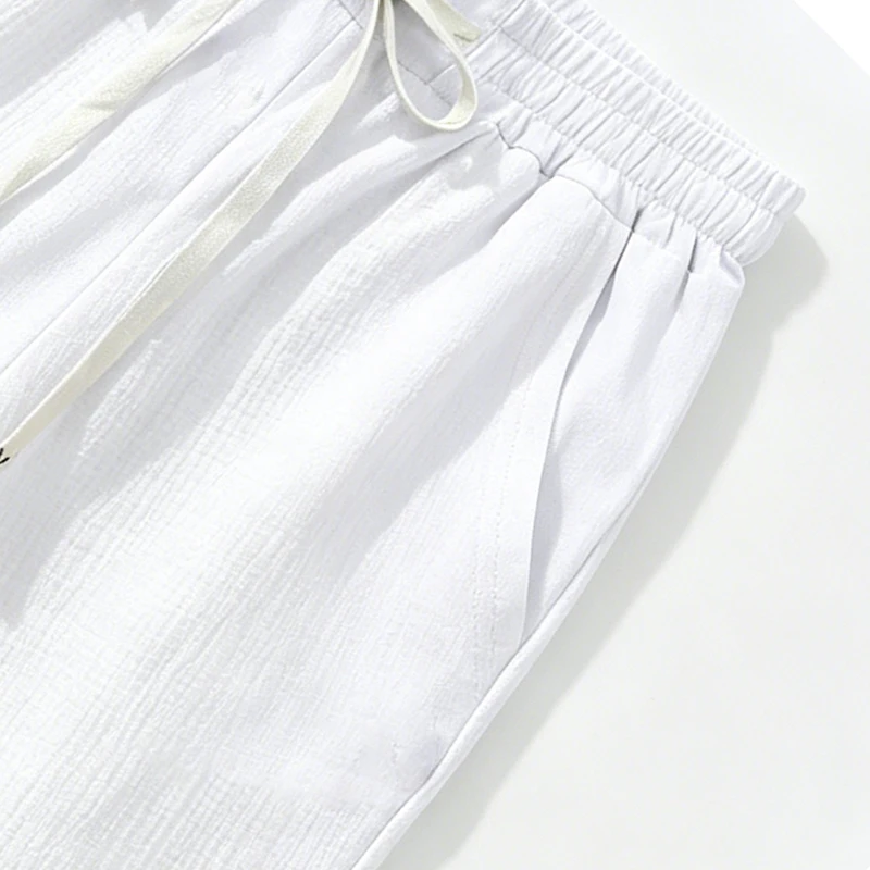Summer Men Linen Capri Pants Drawstring Waist Loose Solid Color Casual Trousers For Daily Beach Vacation Outdoor Travel Wear