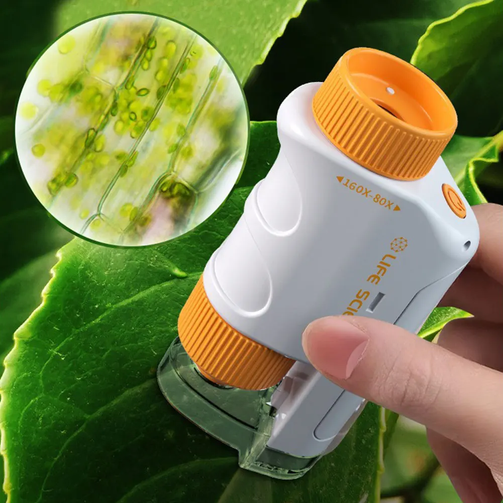 Pocket Microscope Kids Science Toy Kit 60-120x Educational Mini Handheld Microscope with LED Light Outdoor Children Stem Toy